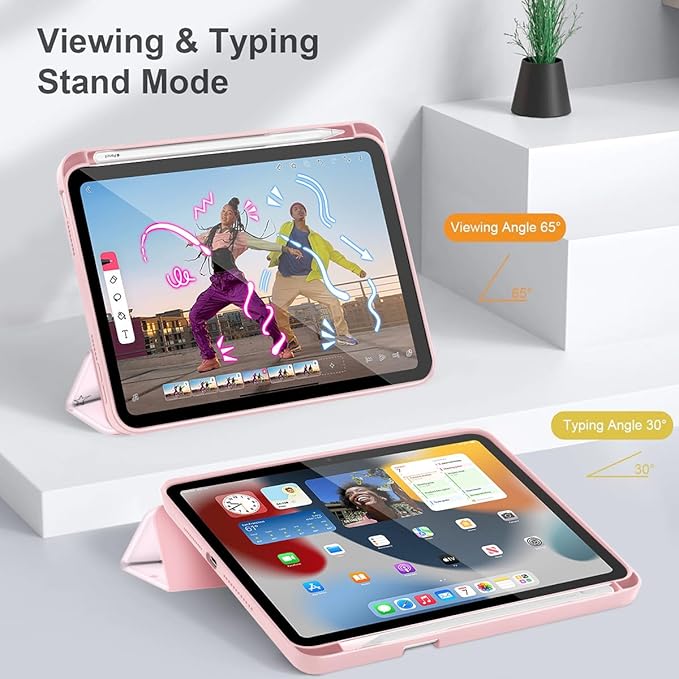 Mektron Printed Case for iPad mini 7 (A17 Pro) 2024/ Mini 6 2021 iPad mini 7th/6th Generation 8.3-inch Liquid Retina Display Cover Buit in Pencil Holder with Clear Back Shell Pink Bows-Rabbits