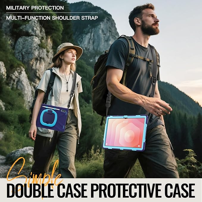 for Galaxy Tab S11 Ultra Rotating Case 14.6inch Heavy Duty Hybrid Rugged Case with S Pen Holder Shockproof Kids Cover with 360 Rotation Stand/Shoulder Strap (Navy Blue)