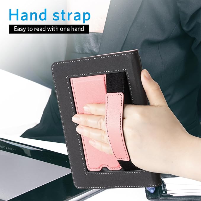 CoBak Case for 6 E-Reader - PU Leather Smart Cover with Auto Sleep/Wake &amp Hand Strap not Compatible with Kobo ClaraLychee Pink