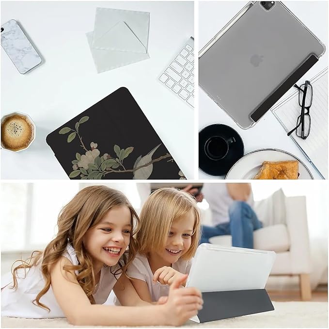 Retro Bird On Branch Case Compatible with iPad 9th 8th 7th Generation 10.9 Inch 2021/2019/2018Funny Cover with Trifold Stand + Pencil Holder for Boys GirlsiPad Pro 11inch 2024