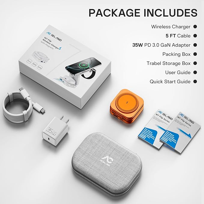5-in-1 Wireless Charger for MagSafe AC ISLAND Portable Travel Charging Station 35W Max Fast Foldable Magnetic Stand Evolved for iPhone 17-12 &amp Air Series Apple Watch AirPods (with 35W Adapter