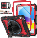 Case for iPad (A16) 11th/10th Generation 11''/10.9'' 2025/2022 Full-Body Shockproof Protective Cover with Screen Protector 360° Rotating Stand and Hand/Shoulder Strap RED/Black
