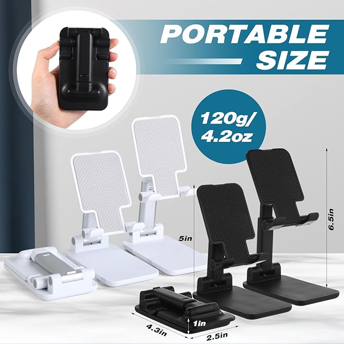 24 Pcs Cell Phone Stand Desk Table Adjustable Angle Height Phone Stand Foldable Portable Mobile Holder Silicone Pad Smartphone Tablet Holder Bulk for Office Travel Filming (WhiteBlack)