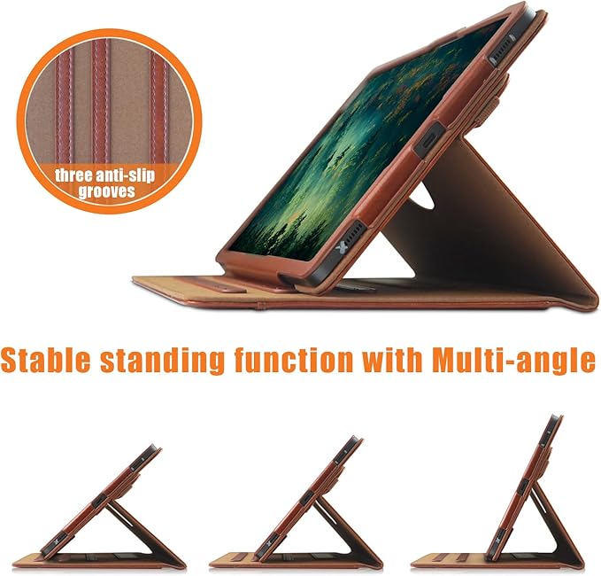 Case Compatible with Tablet Samsung Galaxy Tab S9 FE Plus S9 Plus S8 Plus S7 FE S7 Plus 12.4 InchCover 360° Rotating Stand PU Leather for Galaxy Tab S9 FE+ S9 + S8+ S7+ 12.4Brown