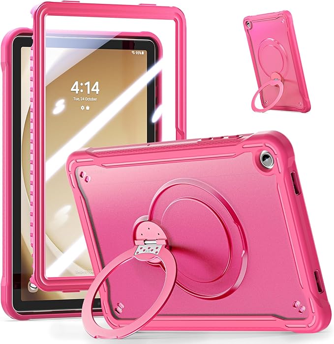 Lunivop Compatible with Samsung Galaxy Tab A11 Plus Case 11 Inch with 360° Rotating Aluminium Stan Stand Built-in 9H+ Hardness Screen Protector Military - Grade Tablet Cover for A11+ Plus Rose red