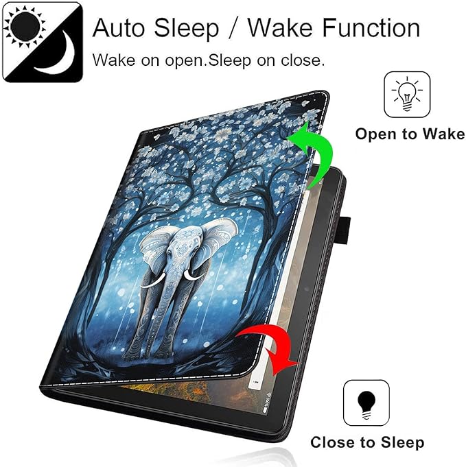 Case for All-New Amazon Kindle Fire HD 10 and Fire HD 10 Plus Tablet (13th/11th Generation 2023/2021 Release) 10.1 Slim Folding Stand Cover with Auto Wake/Sleep Blue Elephant Tree