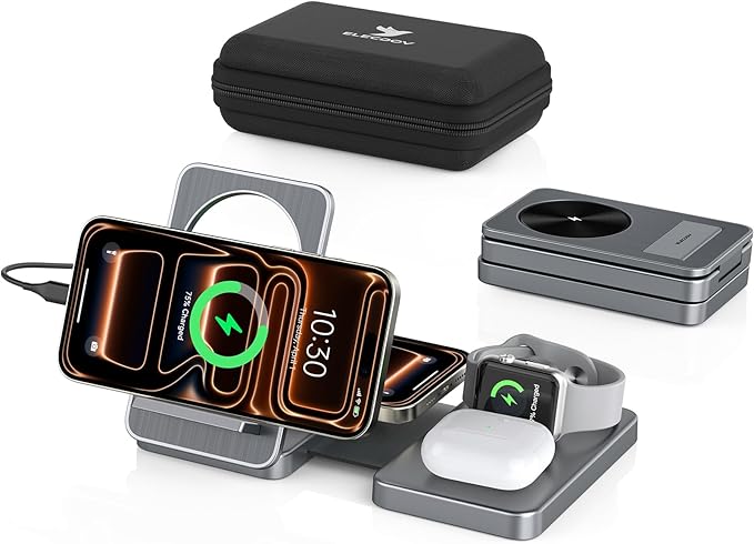 Wireless Charger 4 in 1 for Apple Charging Station for iPhone 17 Pro Max/16/15 AirPods Pro2 iPad Stand Watch Charger for iWatch Series 10/9/8 Foldable Charging Station for Multiple Devices (Grey)