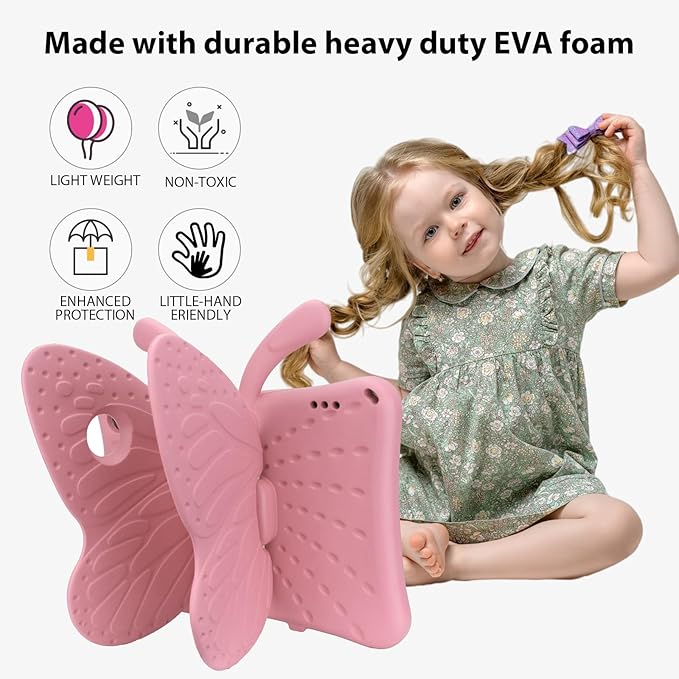 Dteck Fire HD 10 Kids Case (2021/2023 Release 11/13th Gen) 3D Cute Butterfly Case for Kids with Stand Shockproof Heavy Duty Pro Tablet Cover for Girls Pink
