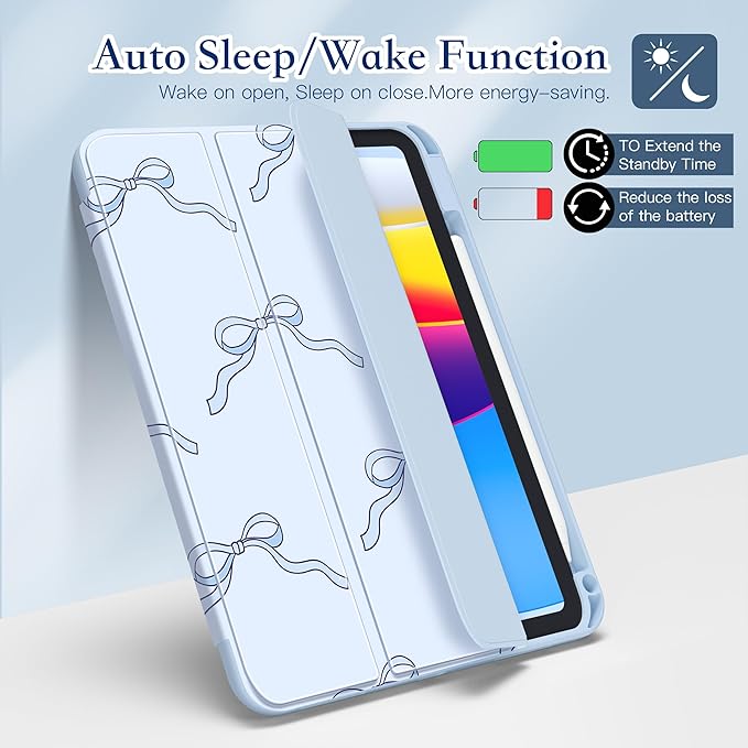 CISSOOK Compatible with iPad 11 Inch 2025 (A16) Case /10.9 inch iPad 10th 2022 with Apple Pencil Slot Auto Wake/Sleep Soft Light Blue Bow Shockproof Cover