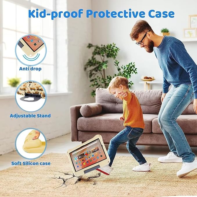 Fire HD 10 Kids Tablet Case for Kids Boy GirlFire HD 10 Plus 10.1 11th 13th Generation 2023 2021 Excavator Light EVA Foam Shockproof Kid-Proof Kid-Friendly Case with Stand Handle (Yellow)