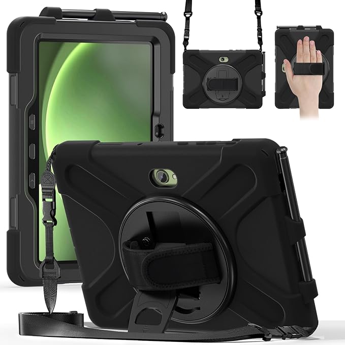 DreamerX for Samsung Galaxy Tab Active 5 Pro 2025/Active 4Pro 2022/Active Pro 2019 10.1 Case Heavy Duty Shockproof Silicone Drop Protection Cover with Handle 360° Stand Hand/Shoulder Strap Black