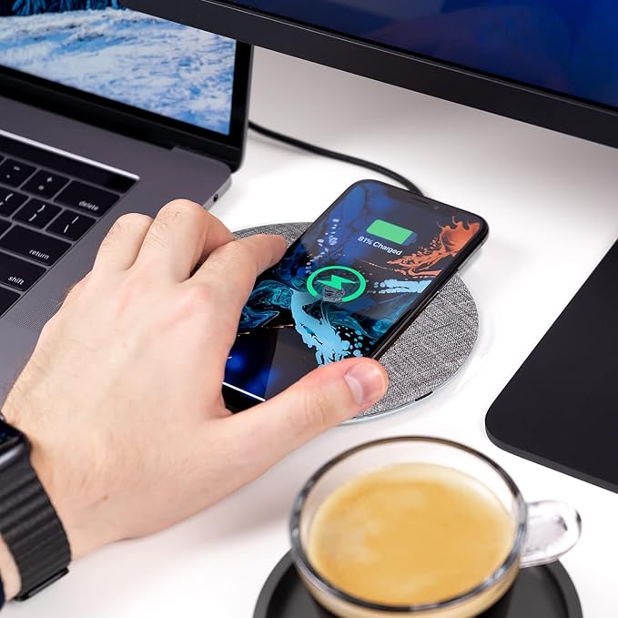 Wireless Fast Charger 15W Aluminum Fast Charging Pad USB-A to USB-C Cable Included Compatible with iPhone Apple &amp Android | Gray (Pad)