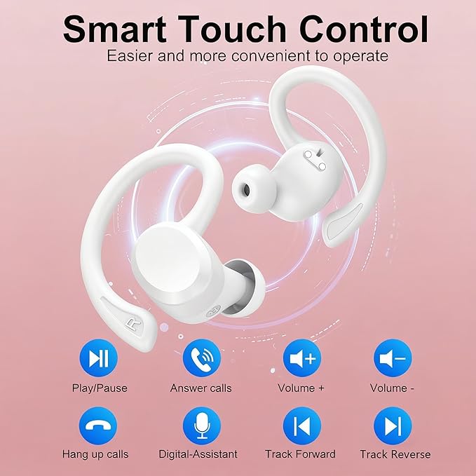 sprtoybat Wireless Earbuds 2026 New Bluetooth 5.4 Headphones Sport Earphones with 68Hrs Playtime LED Display ENC Noise Cancelling Mic IPX7 Waterproof Over Ear Ear Buds with Hook for Sports/Running