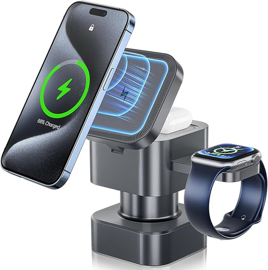 2026 New 4 in 1 Wireless Charging Stand with Night Light Function Compatible with Apple and Android Devices Supports iPhone 17/16/15/14/13/12 Apple Watch Series AirPods Samsung Galaxy Sandy Gold