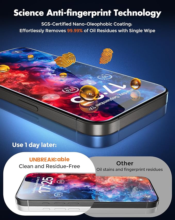 UNBREAKcable iPhone 15 Plus Screen Protector [3-Pack] Tempered Glass with Auto-Align Tech for Easy Install 9H+ Hardness Anti-Fingerprint Ultra-Clear Full-Coverage Protection 6.7-Inch