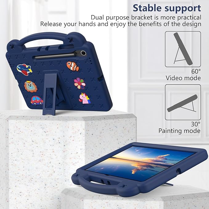 Compatible with Samsung Galaxy Tab S10 FE+ 13.1 inch 2025 Tablet Case Kids Friendly Universal Lightweight Shockproof Protective Case with Shoulder Strap &amp Stand Handle Navy Blue