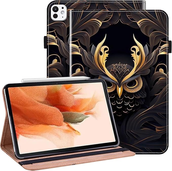 ALILANG Case for iPad Pro 13 inch M5/M4 (2025/2024) Tablet Case PU Leather Shockproof Folding Stand Cover with Card Holder and Pen Holder -Owl