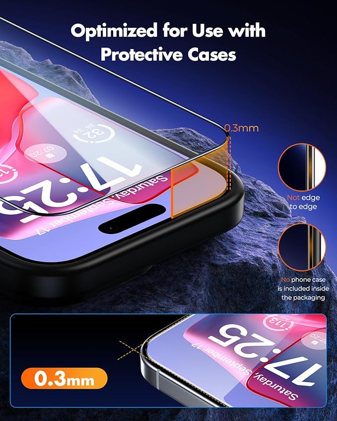 UNBREAKcable iPhone 16 Pro Screen Protector [3-Pack] Tempered Glass with Auto-Align Tech for Easy Install 9H+ Hardness Anti-Fingerprint Ultra-Clear Full-Coverage Protection 6.3-Inch