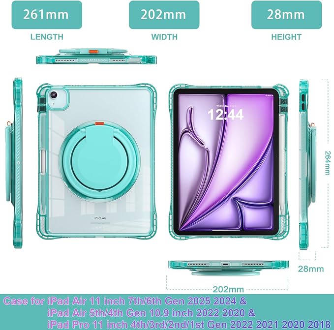 MEEgoodo Case for iPad Air 11 inch (M4) 2026/(M3) 2025/(M2) 2024&ampiPad Air 5th/4th Generation 10.9 inch 2022 2020Soft TPU Frame Tablet Cover with Rotating Stand/Clear Acrylic/Pencil HolderLight G