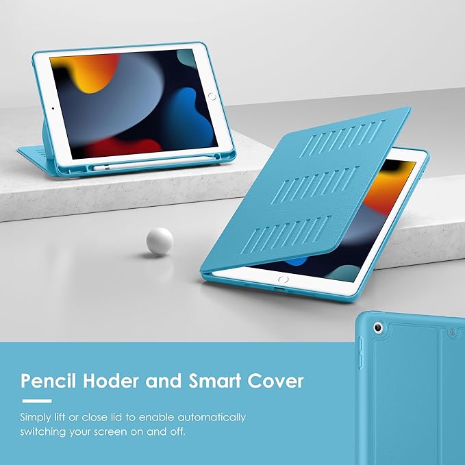 VIKESI Case for iPad 9th / 8th / 7th Generation 10.2 inch (2021/2020/2019 Released)Multiple Angles Magnetic Stand CoverShockproof BackPencil Holderand Auto Sleep/WakeSky Blue