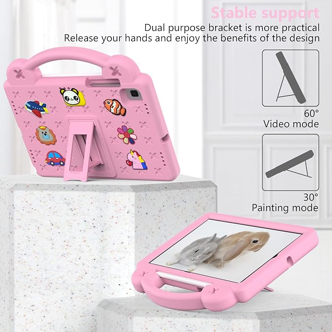 Compatible with Samsung Galaxy Tab A7 10.4 (2020/2022)/Tab S6 10.5(2019)/Tab S5e 10.5 inch(2019)/Tab S6 Lite 2020/2022 10.4 Tablet Case Shoulder Strap &amp Pen Tray for Girl Kid Gift Pink