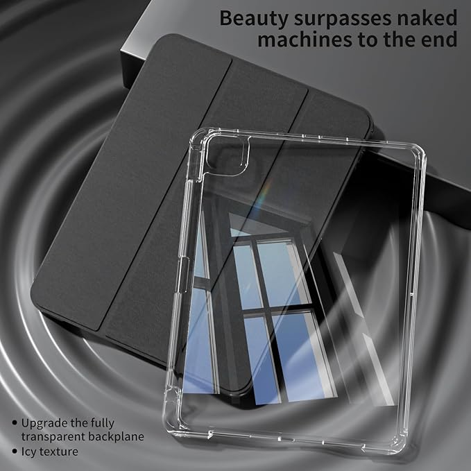 Case for iPad Air 13 Inch M3/M2 (2025/2024)iPad Pro 12.9 inch 2022/2021/2020 (6th/5th/4th Gen) | 2-in-1 Removable Clear Back Cover | Wireless Pencil Charging | Auto Sleep/WakeBlack