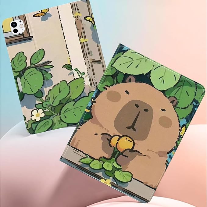 Cute Funny Capybara Case for iPad 9th/8th/7th Generation 10.2 2021/2020/2019Textured Folio Case with Pencil Holder Multi-Angle View Adjustable Stand Auto Wake/Sleep Cover for Girls Boys