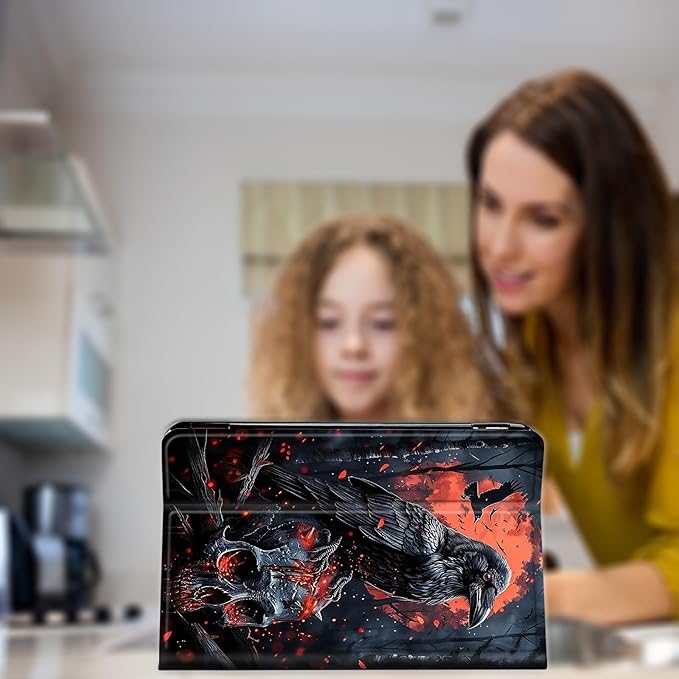 Case for Amazon Kindle Fire HD 10 and Fire HD 10 Plus 10.1 Tablet Case (13th/11th Generation 2023/2021 Release) Slim Fit PU Leather Cover with Auto Sleep/Wake - Crow Skull