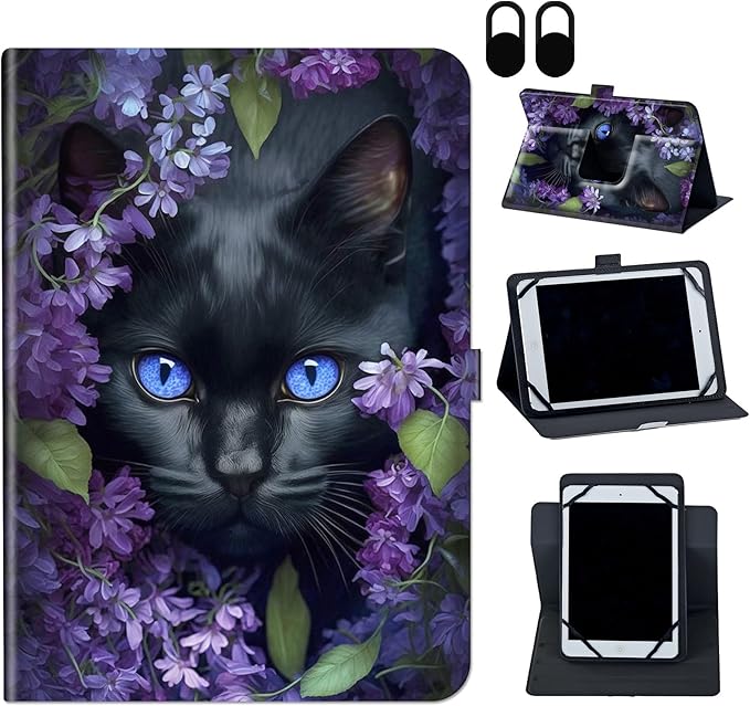 for 10.36 inch TCL Tab Pro 5G 9198S/TCL TABMAX 10.4 9296Q360 Degree Rotating Stand and Magnetic Closure Case for 10.36 TCL Tab Pro 5G TCL-9198S/TCL TABMAX 10.4 9296QCute Black Cat Flower
