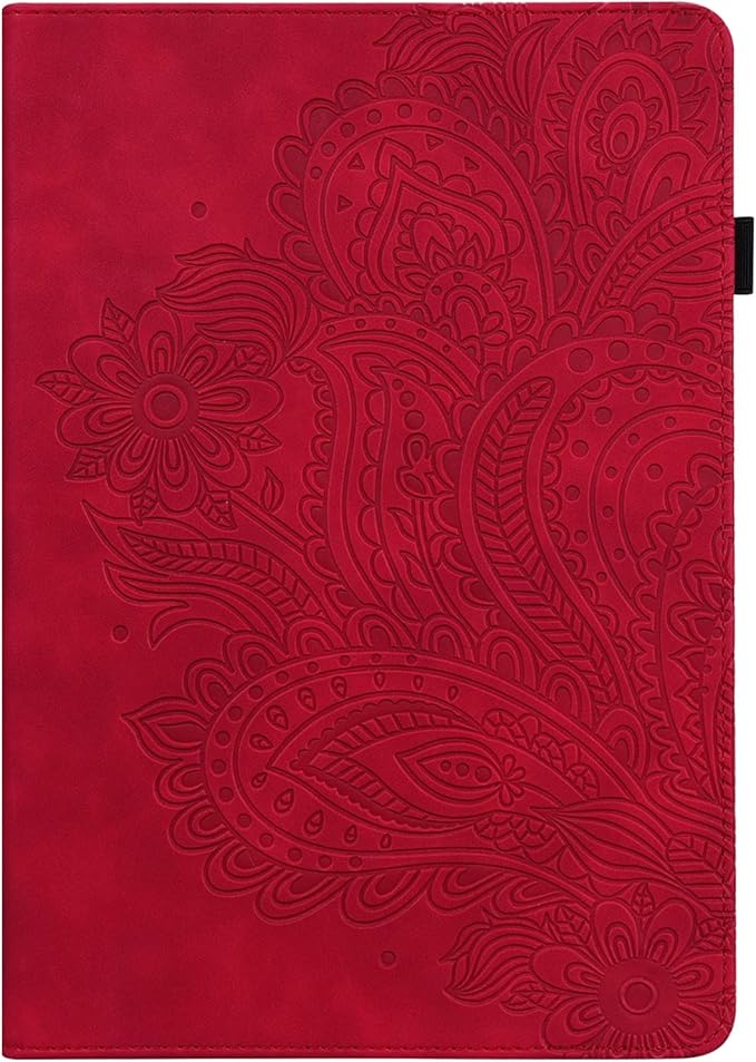 for Amazon Kindle Fire HD 10 &amp Fire HD 10 Plus Tablet Case 13th/11th Generation 10.1 (2023/2021) Folio Stand Embossed PU Leather Wallet Cover with Pencil Holder/Pocket Red Peacock Flower