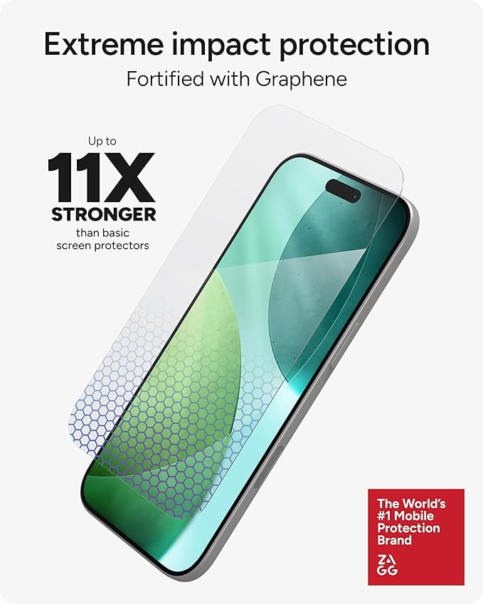 ZAGG XTR5 Screen Protector for iPhone Air - Glass Blue Light Protection 11X Stronger Eyesafe CPF60 Tech Anti-reflective Tech Vibrant Color &amp Touch Sensitive Tempered Glass Easy To Install