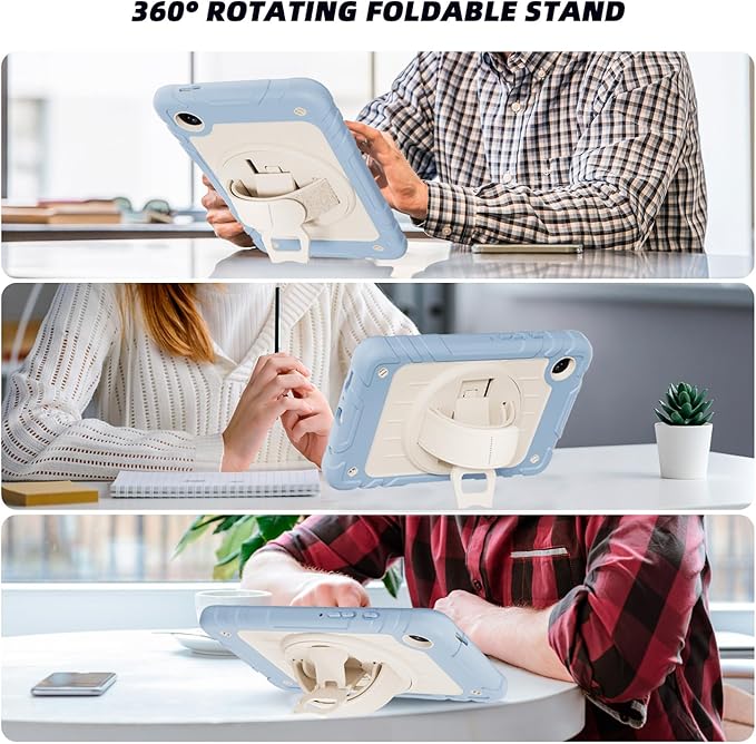 Case for Samsung Galaxy Tab A9 Case 8.7 Inch 2023 with 360 Rotating Hand Strap &amp Shoulder StrapProtective Case for Galaxy Tab A9 8.7 Tablet SM-X110/X115/X117 (Iceblue+White)
