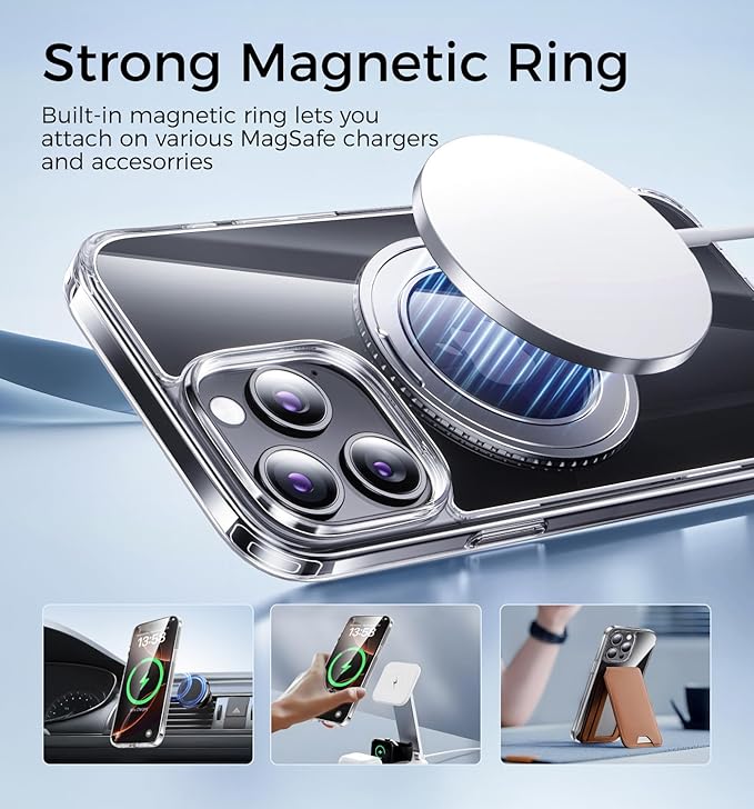 MAGIC JOHN for iPhone 15 Pro Case 360° Rotatable Magnetic Invisible Stand Fit for MagSafe 15 Pro Phone Case 16FT Military Grade Shockproof for iPhone 15 Pro Case with Kickstand Clear