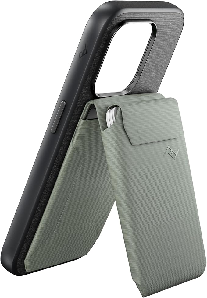 Peak Design Mobile Stand Wallet Sage Slim Profile On-Demand Stand Weatherproof Nylon Fabric Connects to Mobile Cases MagSafe Compatible for iPhone Samsung and Google Phones