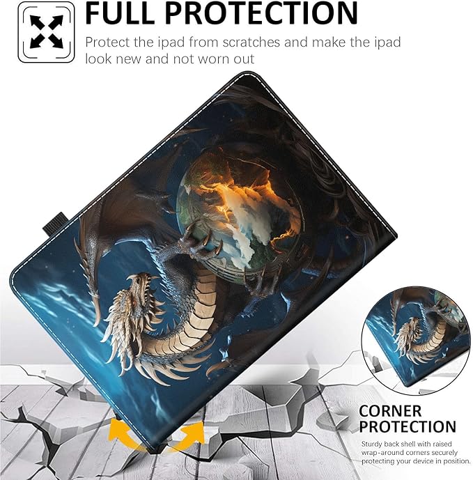 Case for All-New Amazon Fire HD 10 and 10 Plus Tablet (13th/11th Generation 2023/2021 Release) 10.1 Multi-Angle Smart Stand Cover Auto Sleep/Wake Dragon