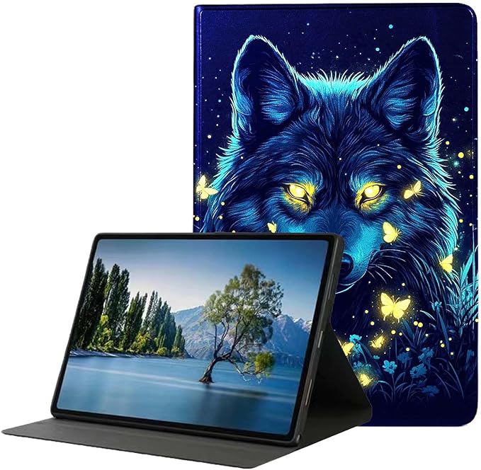 for iPad 5th/6th GeniPad Air 1/2 iPad 9.7 Inch CasePU Leather Cover with Auto Wake/Sleepand Adjustable Viewing Angles.Wolf with Butterfly