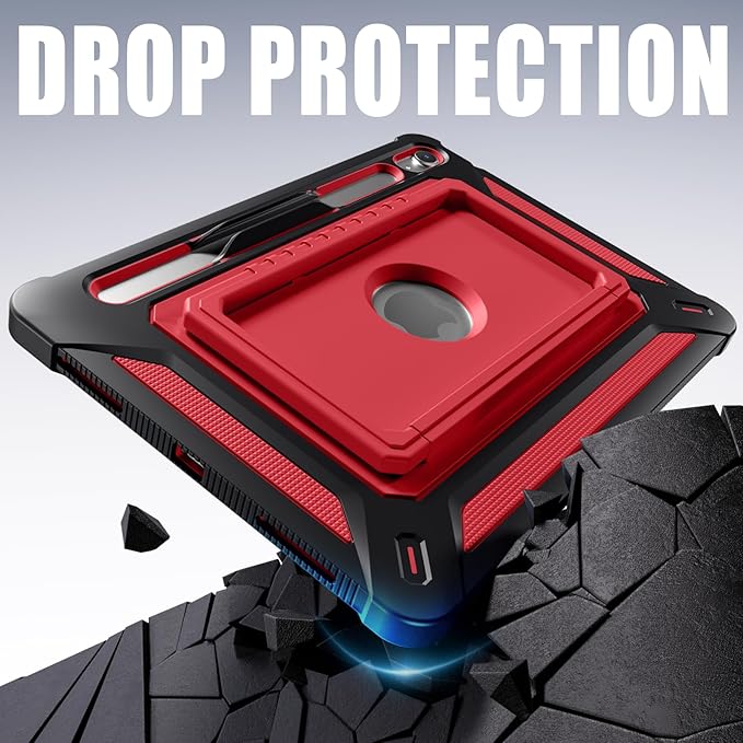 Akkerds for iPad A16 case 11th Generation 11 Inch 2025 - for iPad 10th Generation case 10.9 Inch 2022 with Pencil Holder - Screen Protector and Kickstand - Heavy Duty Rugged Protective Cover - Red
