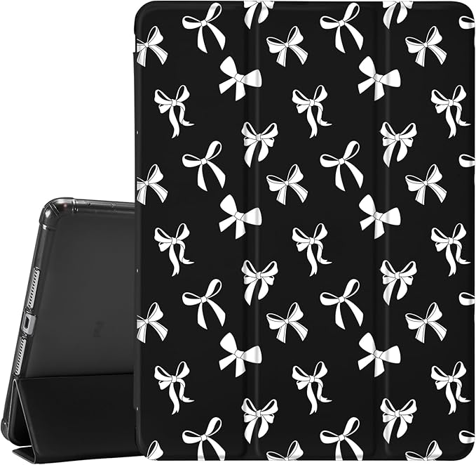 Idocolors Cute Bowknot Pad Case for 10.2 Inch iPad 9th/7th/8th Generation Clear TPU Smart Stand Back Cover with Pencil Holder Auto Wake/Sleep Foldable Shockproof Protective iPad 2021/2020/2019 Case