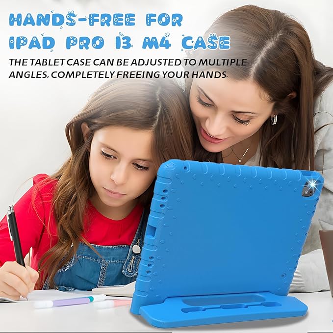 for iPad Pro 13 inch Case 2024 Shockproof Kids iPad 13 Pro Case Protective Cover for iPad Pro 13 M4 with Pencil Holder Anti-Slip Handle Stand Blue