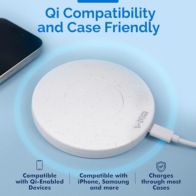 15W Fast Wireless Charger – Stone Wireless Charging Pad w/ 20W USB-C Adapter LED Indicator Overheat &amp Short Circuit Protection