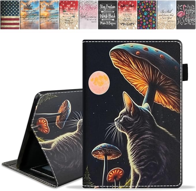 Cat and Mushrooms Under The Moon