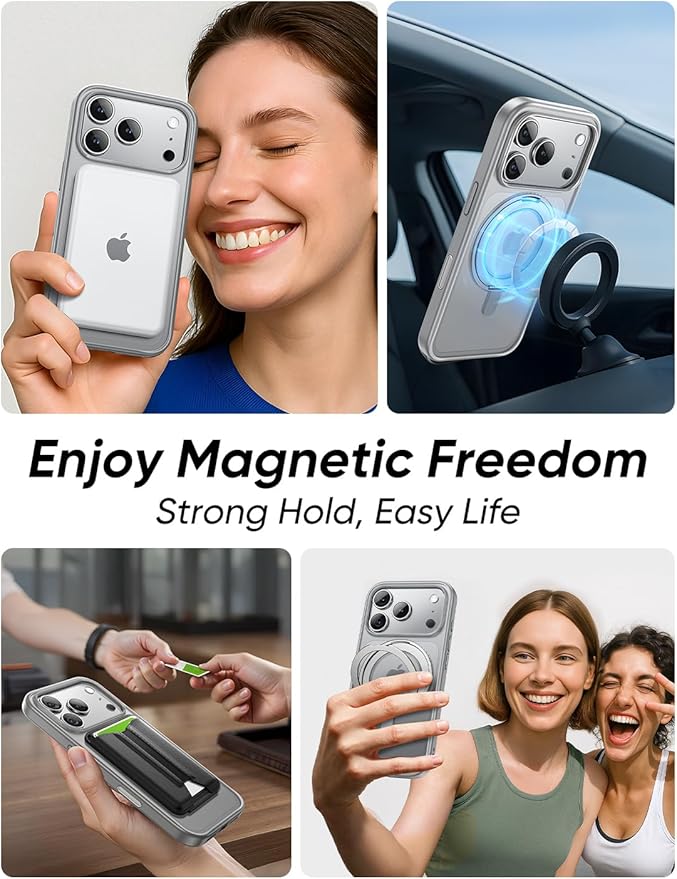 MAGIC JOHN 360° Rotatable Magnetic Invisible Stand for iPhone 17 Pro Case [Camera Control Button] [Compatible with MagSafe] 16FT Shockproof for iPhone 17 Pro Case with Kickstand Gray