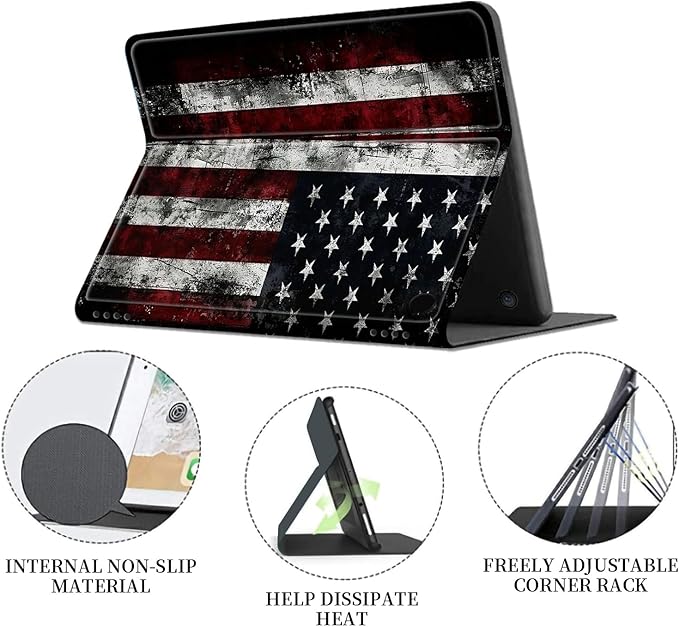 for Fire Hd 10 Tablet Case 11th/13th Generation 2021/2023 ReleaseHybrid Slim Multi-Angles Stand Cover for Kindle Fire HD 10 Plus 11th GenAuto Wake/Sleep-Vintage American Flag