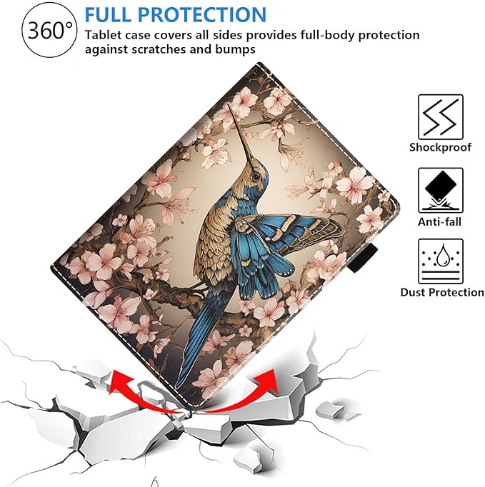 Case for All-New Amazon Kindle Fire HD 10 &amp 10 Plus Tablet (13th/11th Generation 2023/2021 Release) 10.1 - Premium PU Leather Stand Cover with Smart Auto Wake - Hummingbird