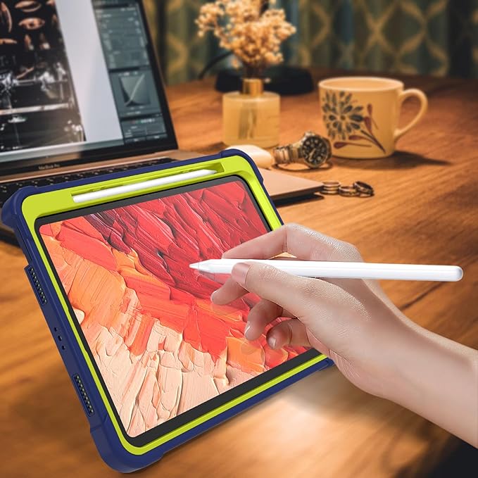 MAKEIT CASE for ipad Pro 11 Inch Case 2024 M4 with Pencil Holder Shockproof Premium Smart iPad Case and Kickstand Support Touch ID and Auto Wake/Sleep Navy Blue