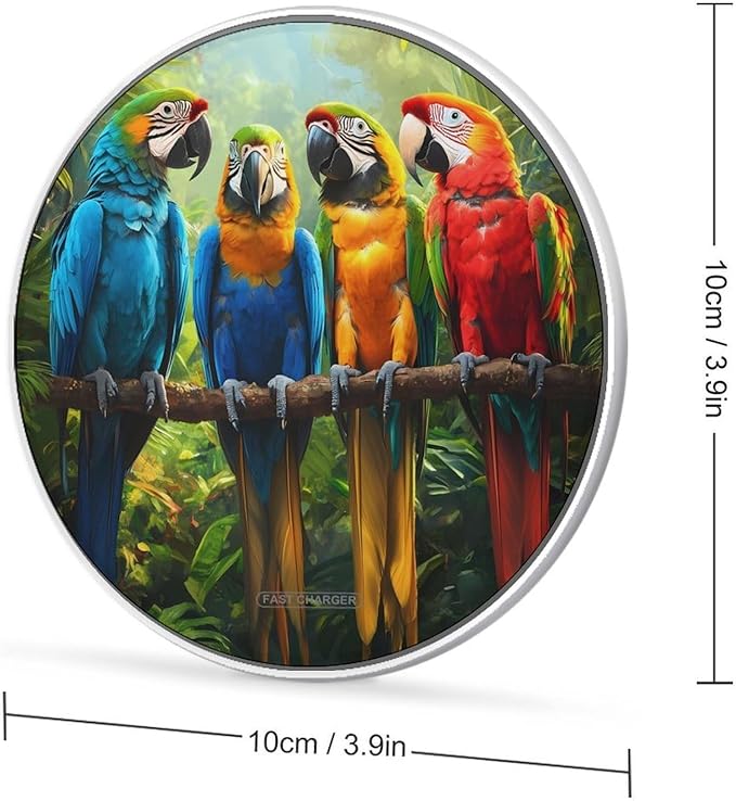 Parrot Bird Colorful Wireless Charger Anti-Slip Wireless Charging Pad Slim Charger Mat for Men Women