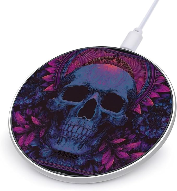 Psychedelic Skull Head with Floral Phone Charger Magnetic Charging Pad Anti-Slip with USB Cable