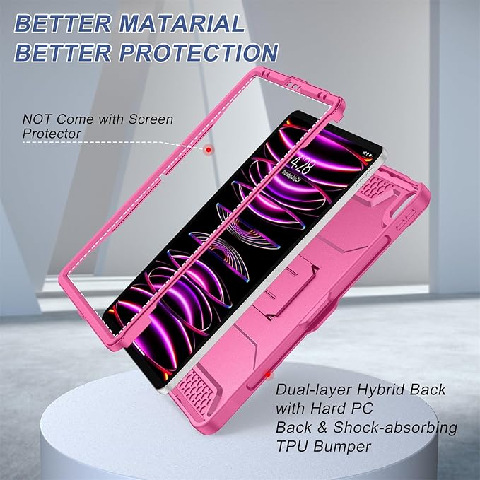Soke Case for iPad Pro 12.9 Inch 6th/5th/4th Generation(2022/2021/2020 Release) Rugged Shockproof Protective Cover with Built-in Kickstand for Apple iPad Pro 12.9 - Hot Pink