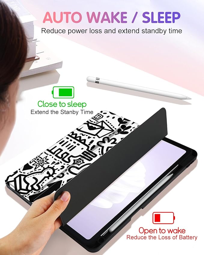 for iPad Air 13 Inch M2/M3 Pro 12.9 Case - Girls Cute Boys Women Folio Cover Pencil Holder Graffiti Cool Design Funny Fun for iPad Air 13 2024 2025 Cases for Apple Pro 12.9 inch 6/5/4/3 gen