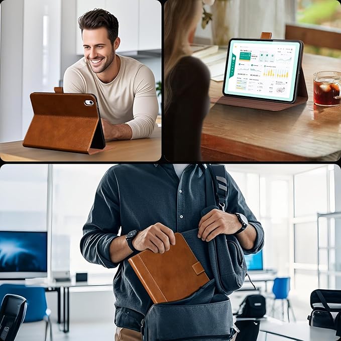 Gexmil Leather Case for iPad (A16) 11th Generation 11 Inch 2025 iPad 10th Generation 10.9 Inch 2022Protective Cover with Magnetic ClosureAuto Sleep/WakeYellow Brown